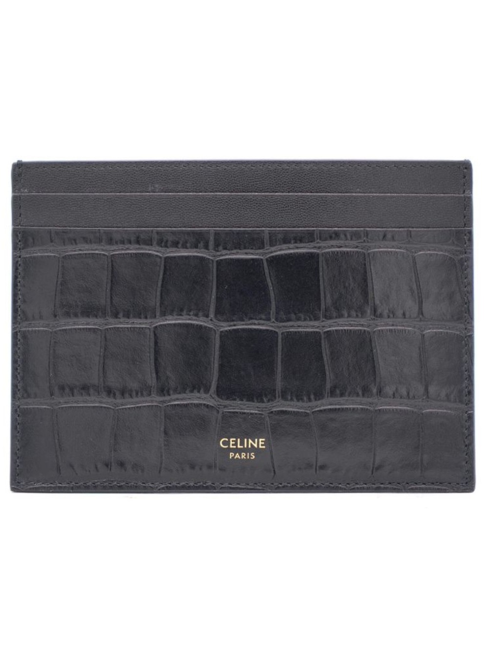 Celine Black Croc-Embossed Leather Slim Card Case with Gold Logo